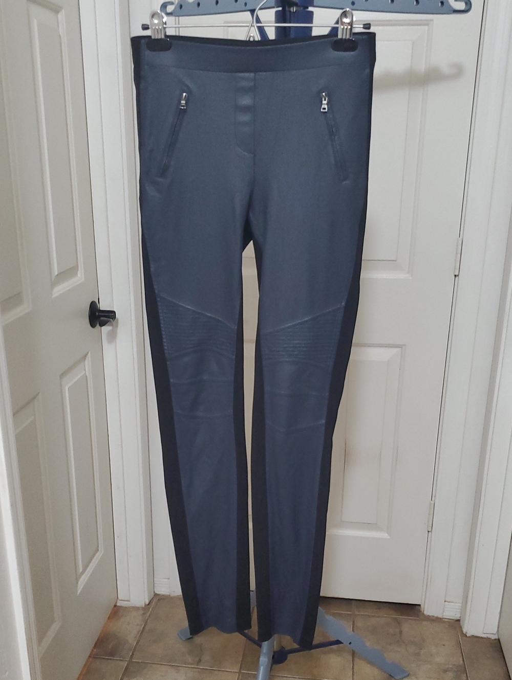 BCBGMaxAzria Slim Tech Stretch Pants in Charcoal and Black